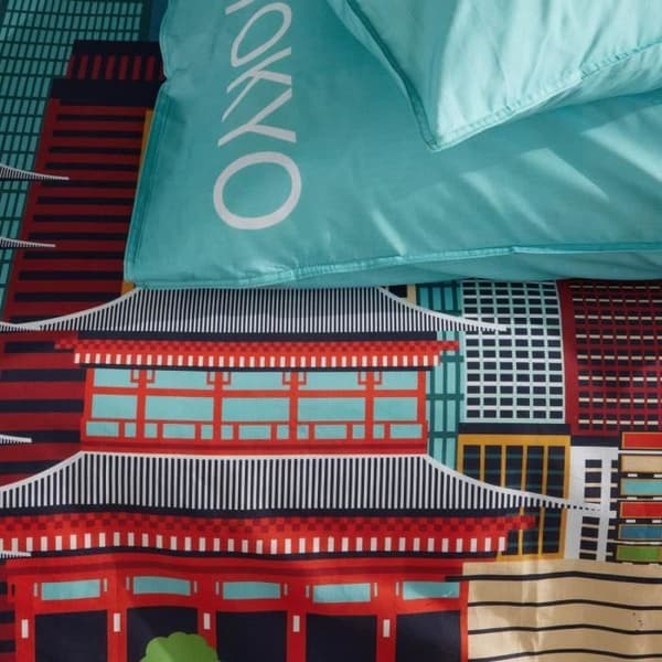Sengesæt - IDAG - JAVA - 2 personer - 240x220 cm - Bomuld - Tokyo-print - Blå[NX]