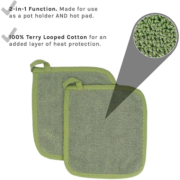 2pack-cotton Terry Cloth Pot Holder Set, Keittiö Hot Pad-cactus Green