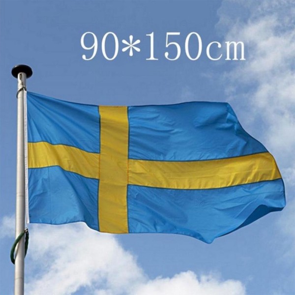 Sverige flagg - 150x90 cm - 100 % polyester svensk flagg med integrerte metallhylser