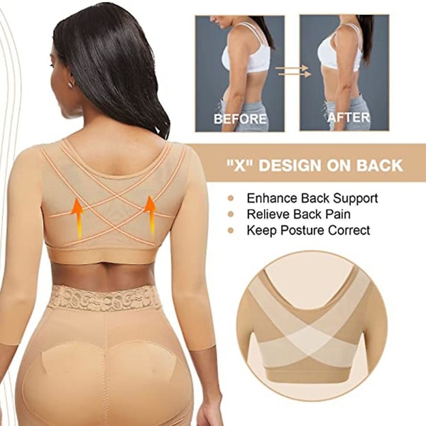 Shapewear for kvinner 3/4-ermet armforming foran lukket kompresjons-BH Post Surgery Posture Corrector Tank Top Beige S