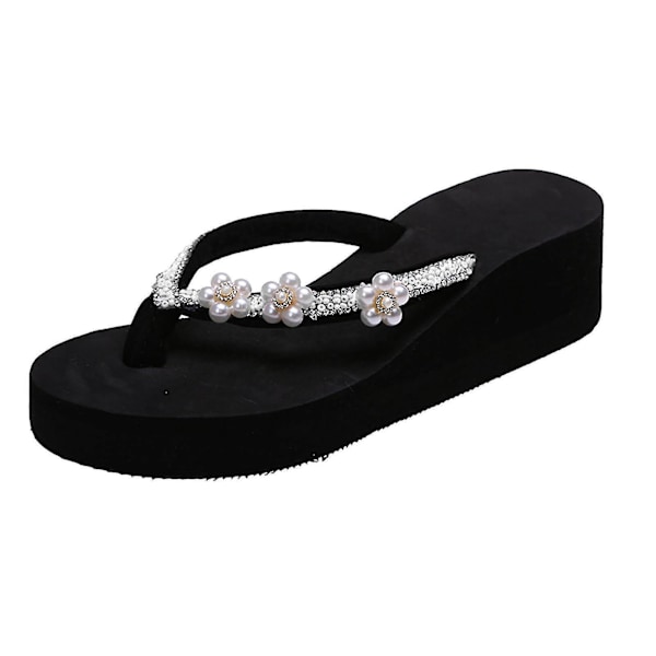 Rhinestone Bow-knot Open Toe Slope Heel Sandals - Kvinnors Bekväma Vita Flip Flops