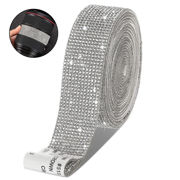 Självhäftande Rhinestone Strip Diamond Bling Crystal Ribbon Sticker Wrap Silver