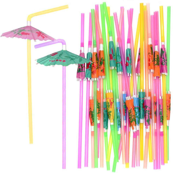 50 kpl sateenvarjo kertakäyttöiset Bendy juomapillit Luau Hawaii Beach Partylle