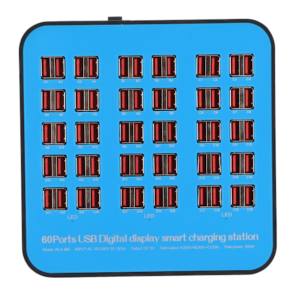 300W 60-porttinen USB-pikalatausasema Matkapöytä USB-pikalaturi Moniporttinen latausasema 100‑240VEU-liitäntä