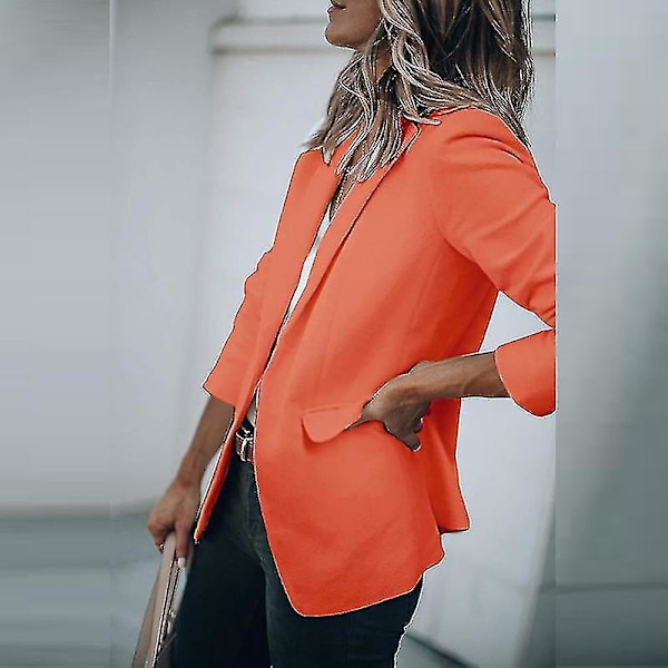 Kvinnors Orange Sjal Hals Business Kavaj Cardigan - Långärmad Casual Arbets Blazer (Storlek 3XL)