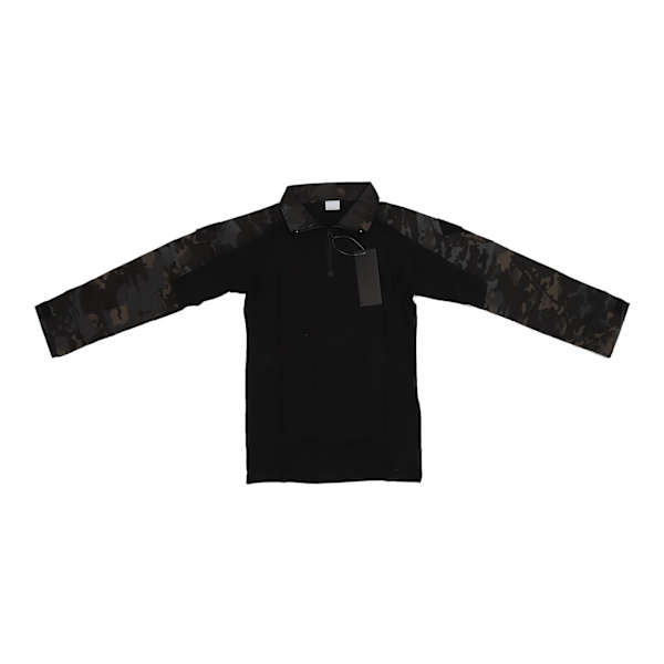 Combat-paita pitkähihainen vetoketjullinen unisex puuvilla polyesteri hengittävä kyynärpääsuojilla olkapäätaskuilla taisteluvaatteet cosplay camo musta L