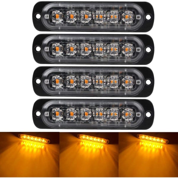 4 nødvarsellys for kjøretøy, nødlys for lastebiler, strobelys, 6 vanntette LED-lys for overflatemontering