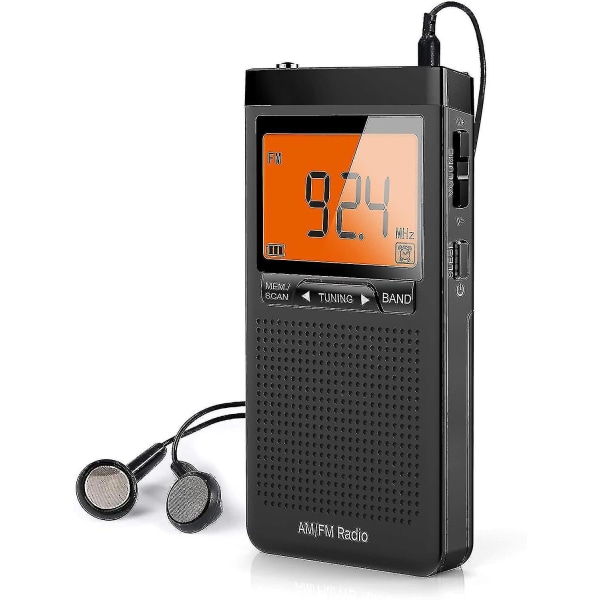 Bærbar lommeradio, Transistor Digital Am Fm-radio med beste mottak, tydelig LCD-skjerm, vekkerklokke, hodetelefoner