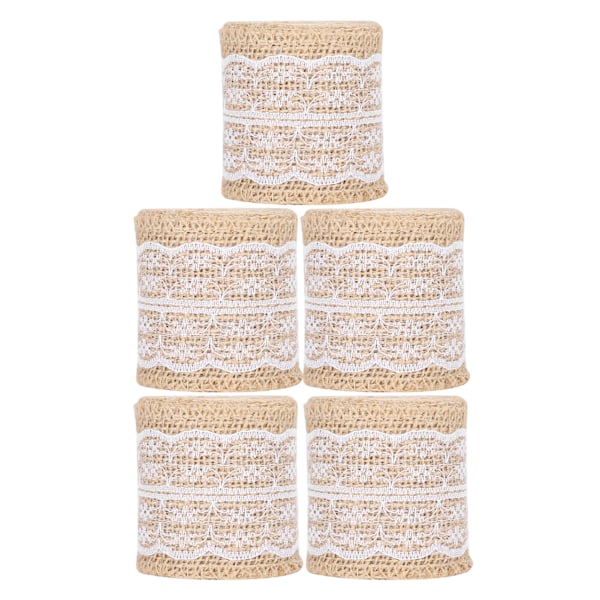 5 stk Burlap Bånd Spids Linned Rulle Jute Bælte DIY Håndlavet Hessian Rem Håndværk Dekorationer (Hvid)