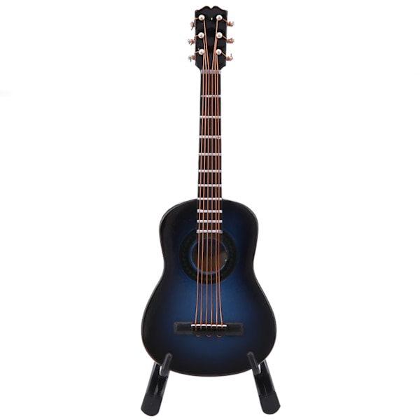 Mini træguitar model display Mini musikalske pynt Håndværk hjemindretning (blå 10cm)