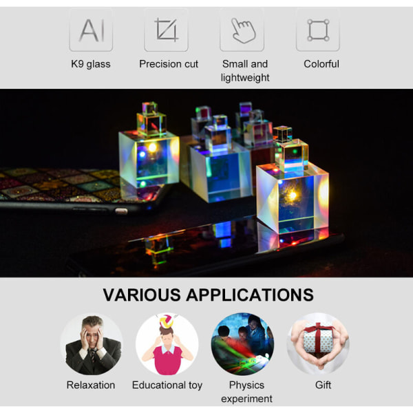 X-Cube RGB Splitter Combiner Optisk Dispersion K9 Prism Sekssidet lysende farvet glasprisme 15*15*15mm, model: 15X15X15mm