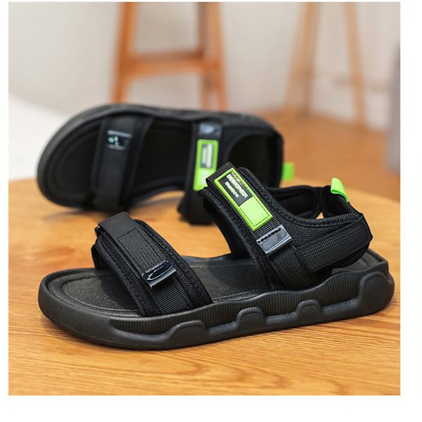 Sandal En Rem Ankelrem Flat Myk Komfortable Sommersko Haken Lukket Tå for Ung Dame Svart 35/36