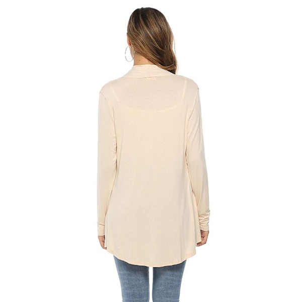 Damtopp Långärmad öppen frontficka Snygg trendig lös passform-topp för Lady Beige L