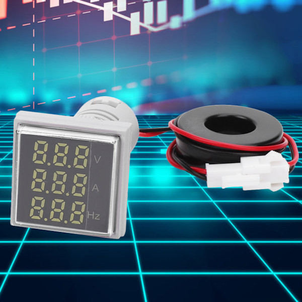 Fyrkantig digital display AC Spänning Strömfrekvens 3 i 1 Signalindikator Mätarljus (Vit)