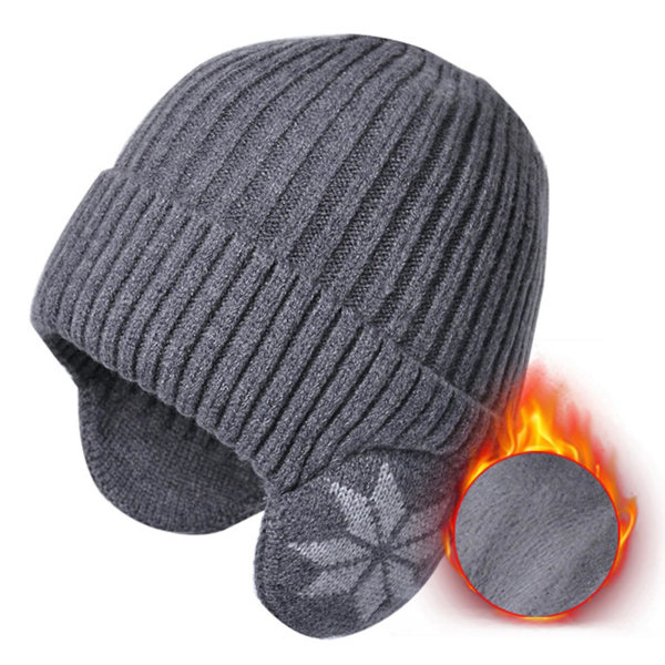 Vinter varm stickad ullmössa plysch tjock hatt för män för kvinnor utomhuscykling hörselskydd Huvudmössa Dark Gray