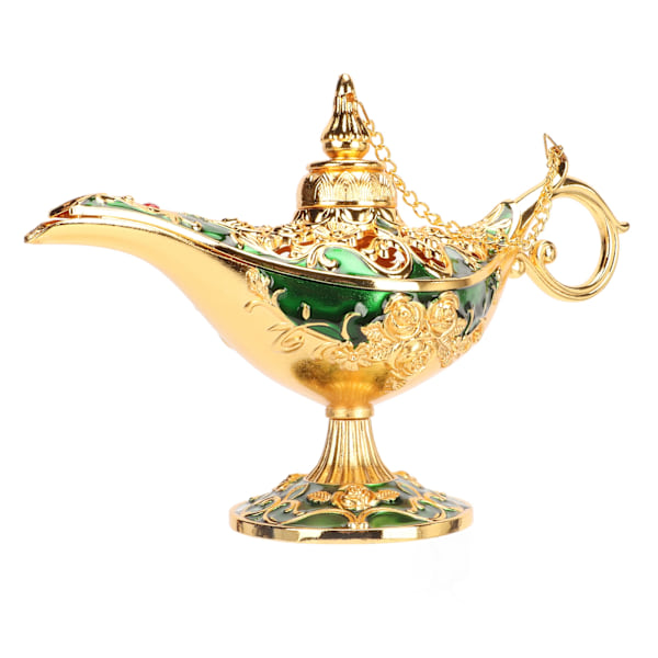 Magisk Genie Lampa Utsökt Färgäkta Iögonfallande Legering Präglat Mönster Genie Lampa för Sovrum Kontor Guld+Grön 22 cm