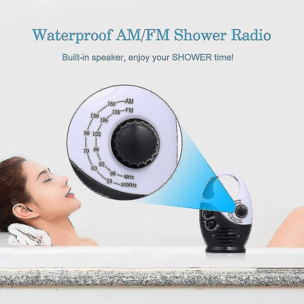 Vandtæt bruseradio, justerbar volumen bruser Am Fm-knaphøjttaler, badeværelsesbrusehøjttalere Trådløs radio med tophåndtag
