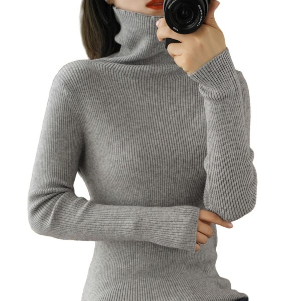 Lady Basic Turtleneck Stickad Tröja Långärmad Vinter Slim Tröja För Dam Beige S