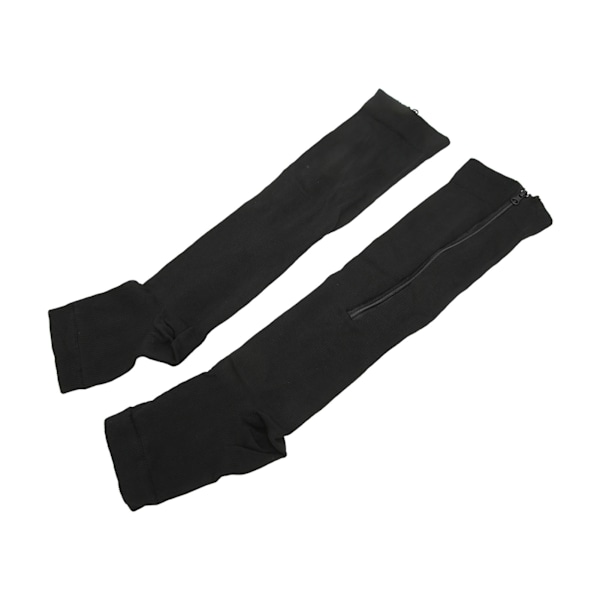 Nylon kompresjonsstrømper Glidelås Design Fremme blodsirkulasjon Kompresjonsstrømper med åpen tå Svart S/M
