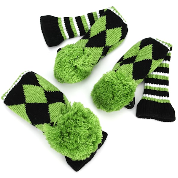 3st Polyester Ull Stickning Golf Putter Head Cover Trä Club Headcovers Tillbehör Grön