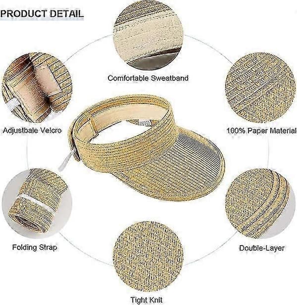 Solbeskyttelse med stor skygge, foldbar hat, sommerhat, solbeskyttelse, sommerhat, stråstrandhat (khaki) Beige