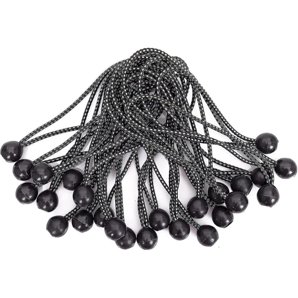 25 stk. Ball Bungee snore med elastisk snor til baldakin, presenning, stropper, telt, stænger og ledninger, 6-tommer sort