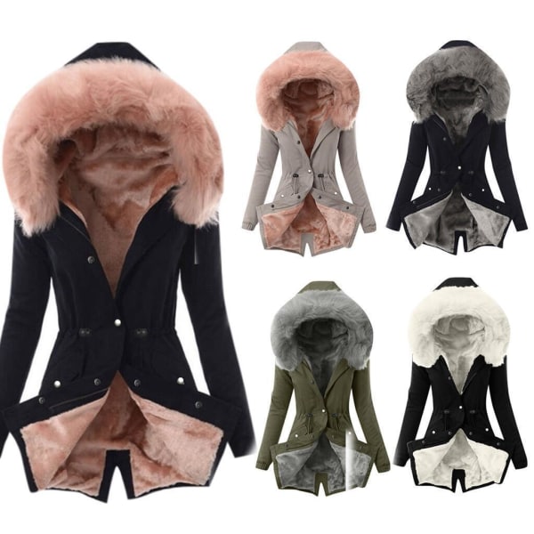Vinterkappa för kvinnor; Lång wrap med varme og kyla, mellemstørrelse Svart og gråBra kvalitet Black Grey S