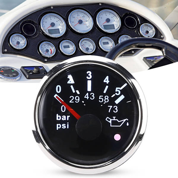 52MM/2in IP67 oljetrycksmätare 0‑5BAR 0‑73PSI mätare med smart larm för bilar/yachter/båtar Black Dial