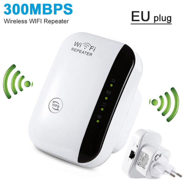 WiFi Signal Booster Wireless Repeater 300M WiFi Enhancer WiFi Range Extender for hjemmekontor EU-plugg, modell: Hvit EU-plugg