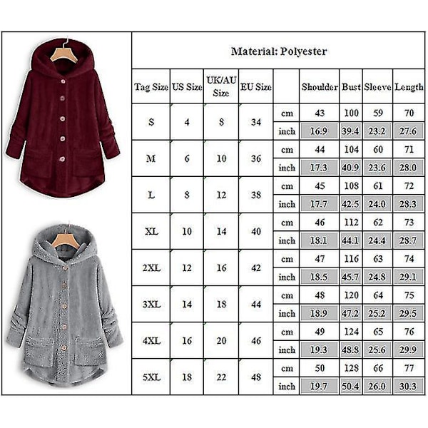 Kvinnors Hooded Coffee Teddy Bear Jacka 4XL