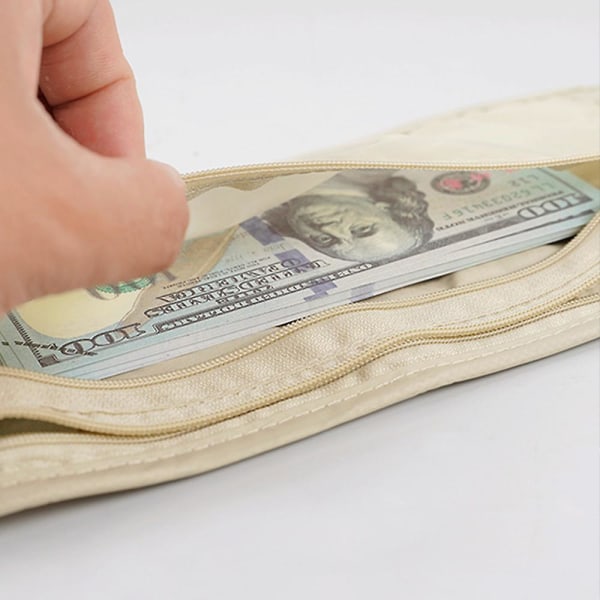 Pengarbälte för resor - smal passhållare resepåse för att skydda dina viktiga papper och pengar Khaki
