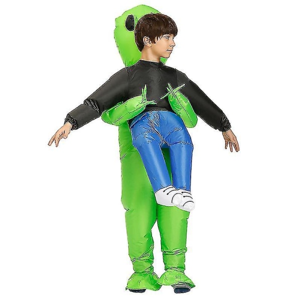 Grøn Alien bærende menneskeligt kostume Oppustelig Sjov Blow Up Suit Cosplay til fest kid