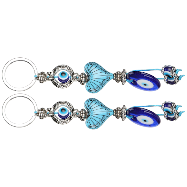 2st Lucky Eye Nyckelring Blå Turkisk Amulett Hjärtformade Pärlor Hänge Nyckelring Smycken Present