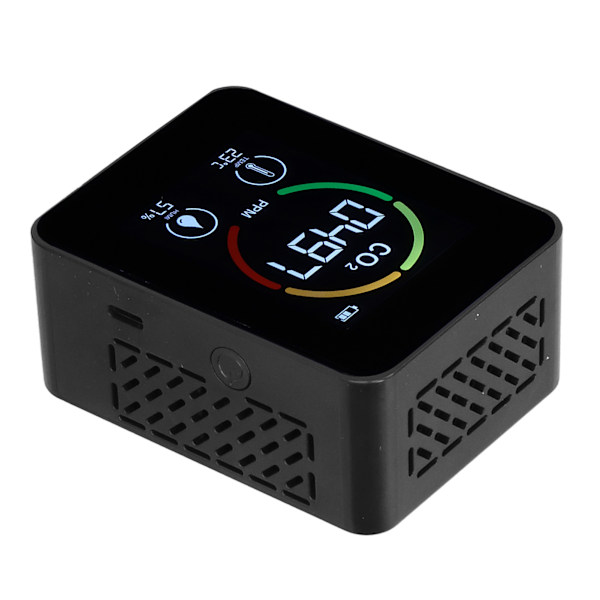 CO₂-detektor Digital termometer Hygrometer Luftkvalitetsmonitor TVOC formaldehyddetektor (svart)