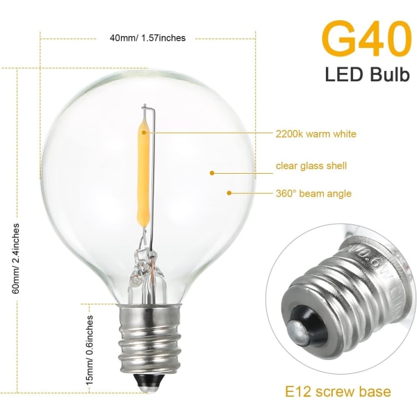 LED pære, erstatningspærer AC220-230V 1W G40 3Pak E12 skruebaseglas
