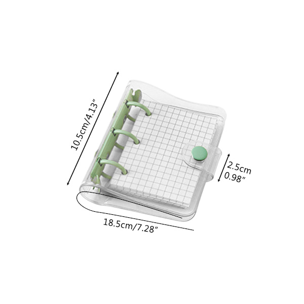 Mini-gennemsigtig 3-ringsmappe med gitterindvendig side og mappe lommer Mini løsblads notesbogmappe Klar PVC-mappecover med trykknap