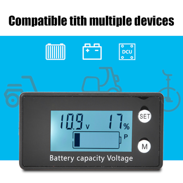 LCD digital voltmeter Medium bærbar batterispenningsutstyr Industriverktøy DC 10-100V((10-100V) Hvit alarmtemperatur )