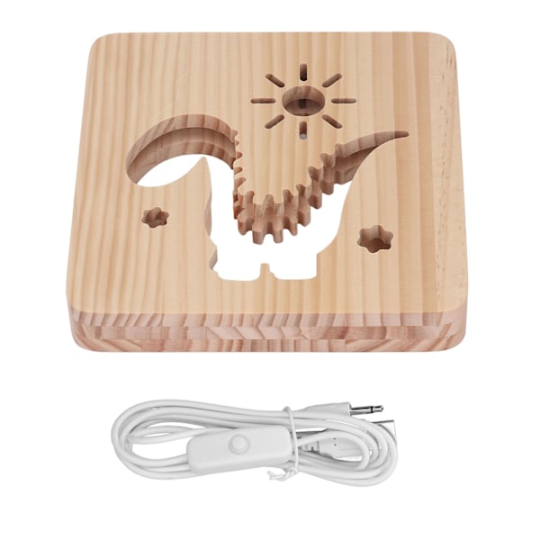 Puunveistolamppu Dinosaurus Ontto Kuvio Lämmin Valkoinen Valo USB-virtalähde Mänty 3D Puinen Lamppu Yövalo Lapsille Makuuhuoneisiin