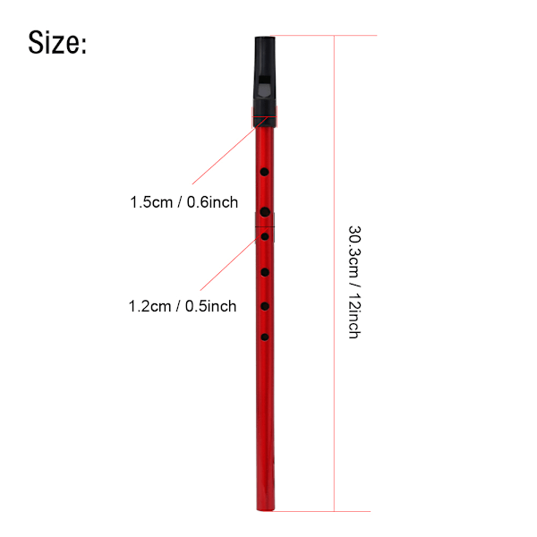 Koppar traditionell irländsk visselpipa för D blåsinstrument med förvaringspåse (röd)