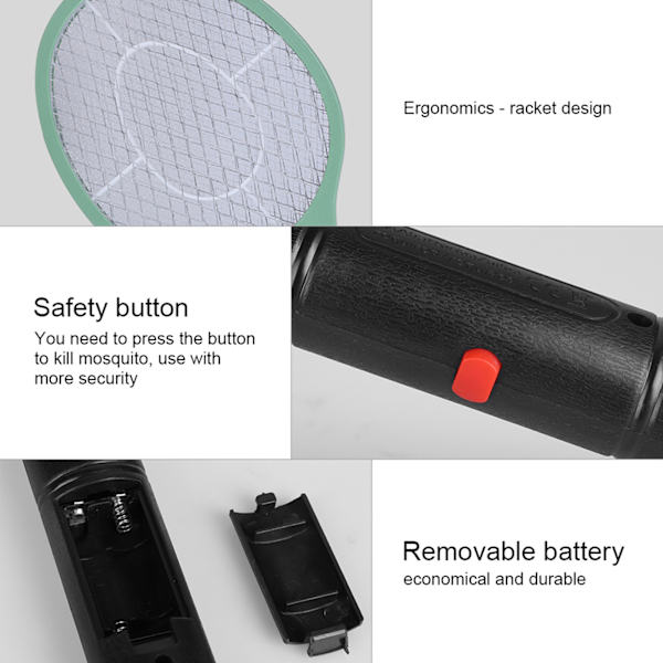 Sladdlös batteriström Elektrisk flugmyggsmällare Bug Zapper Racket Insekter Killer Green