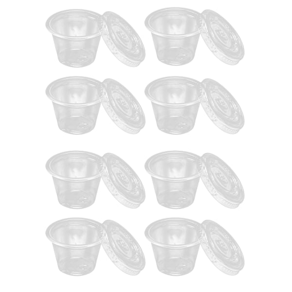100 sæt plastikportionsskåle med låg Transparent engangs krydderbeholder 1oz