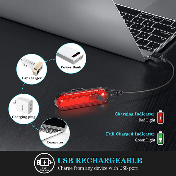 Led bakljus för cykel bak 2-pack, ultraljusande USB uppladdningsbara cykelbaklyktor, vattentät cykelbakljus för cykelhjälm Säkerhetsvarningsblixt