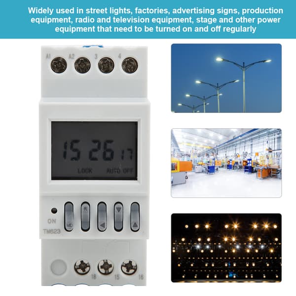 TM623 Timer Switch Breddegrads Automatisk justering Smart Switch Timer 8 Til 8 Fra AC220V