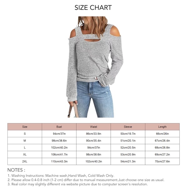 Naisten kylmä olkapääpaita Cut Out -designilla Yksivärinen Trendikäs pitkähihainen paita Kotiostoksille Harmaa XXL