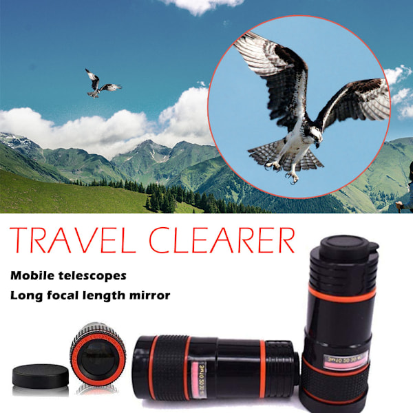 Mobiltelefon Kameralinsesæt Universal 8X Monocular Telescope Mobil Zoomlinse til de fleste smartphones