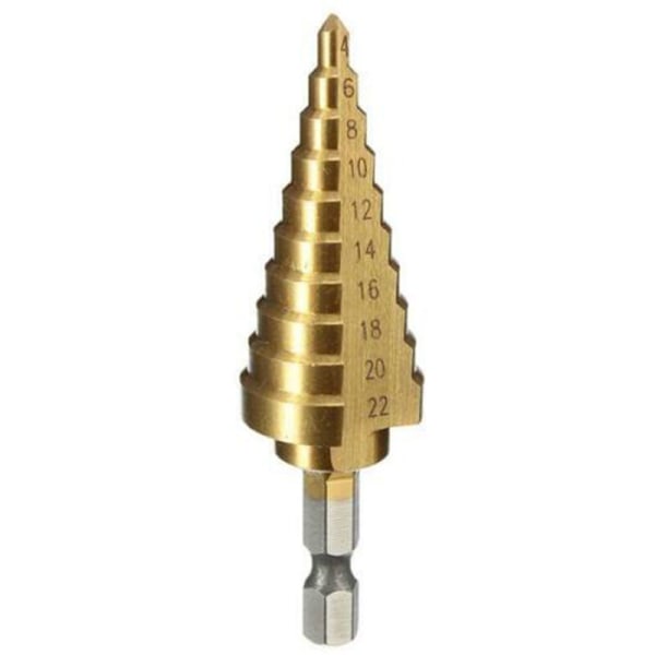 1 stk 4-22MM høyhastighets stålkjeglebor HSS sekskantet titankjeglebor for boring av hull, modell: gull gull