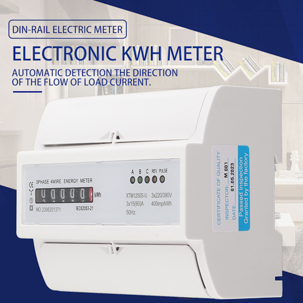 1 st 220V/380V Digital 3 fas 4 Ledare 7P Din Rail Elmätare Elektronisk KWh Mätare 15(60)A