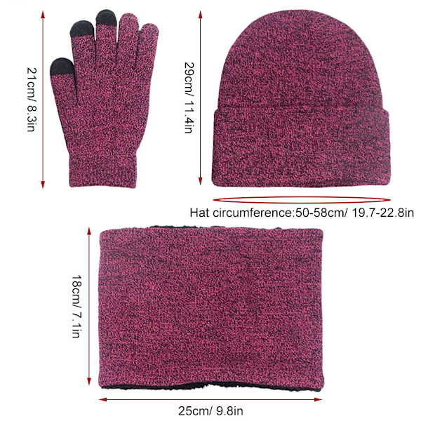 3st Vinterstickad mössa Scarfhandskar Set Fleecefodrad Varm Beanie Touch Screen Handskar för Kvinnor Män Utomhus Cykling Skidåkning