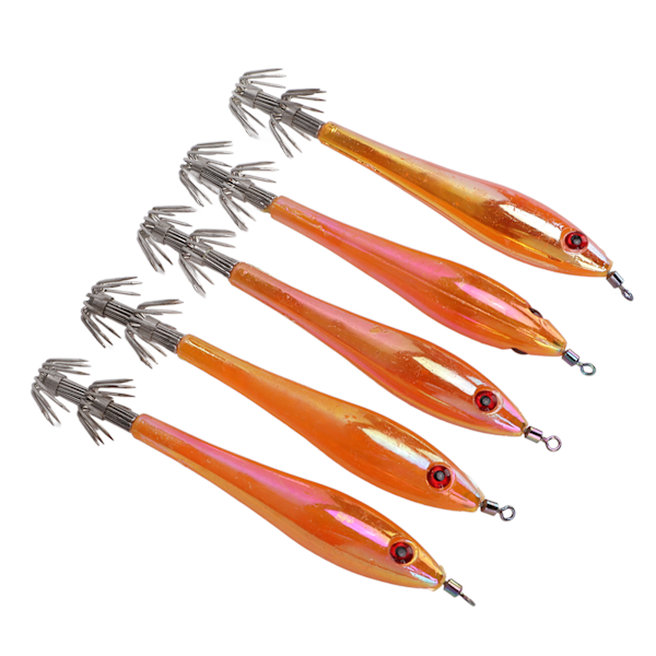 5 ST Simulering Bläckfisk Hård Falskt Bete Krokar Konstgjord Bläckfisk Dubbel Krok Jig Fiskeredskap Orange