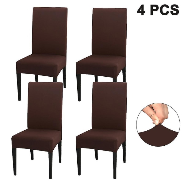 4 Pakke Spisestuestol Slipcovers Stretch Avtagbar Vaskbar Brown